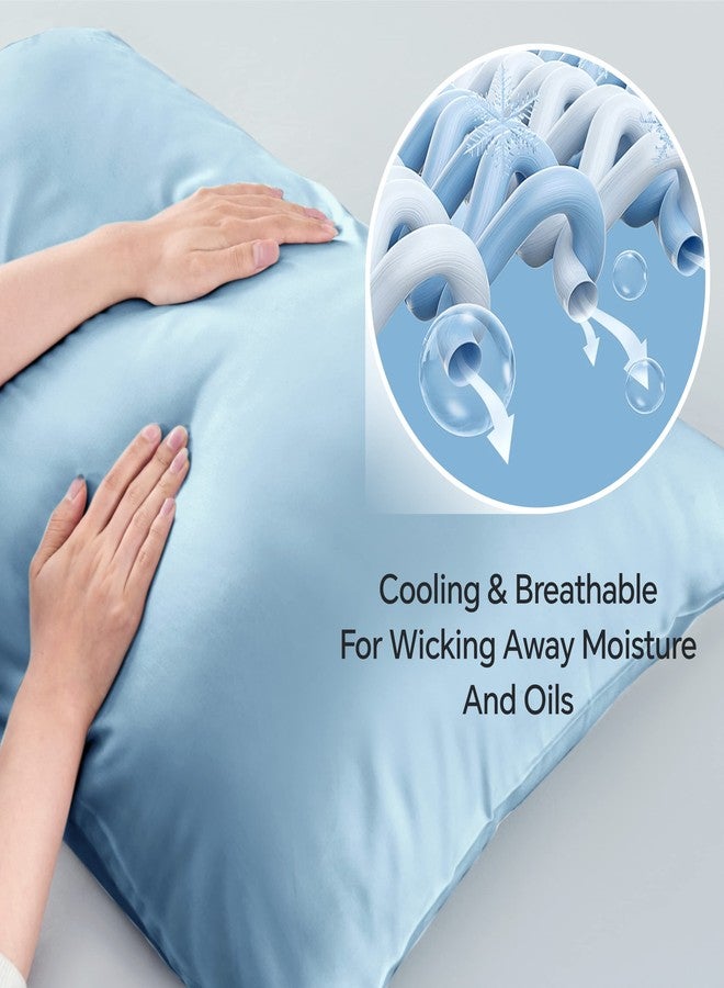 BEDELITE Standard Pillow Cases Set of 2, Rayon Derived from Bamboo, Cooling Pillow Cases for Hot Sleepers & Night Sweats, Breathable Silky Soft Envelope Pillowcases(Blue, 20"x26") - Image 3